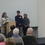 Adele Mackrow and Tracy Proke recognize Dellie Lidyard for 10 years of volunteering